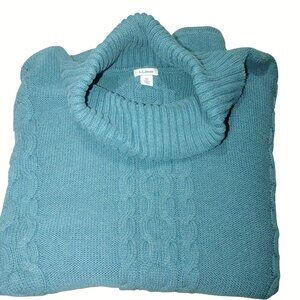 XL Sweater Teal L.L.Bean Womens  Cotton Cable Knit Turtleneck